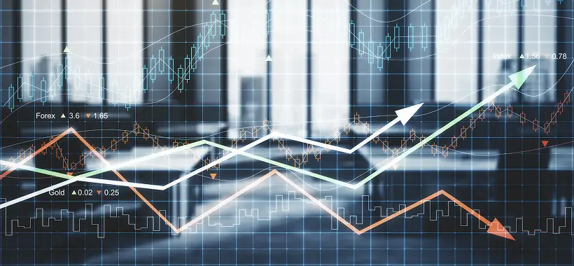 Digital chart showing fluctuating Forex and gold market lines with upward and downward arrows, overlaid on an office background with financial data graphs. Traffic Consultants, Inc. (TCI)