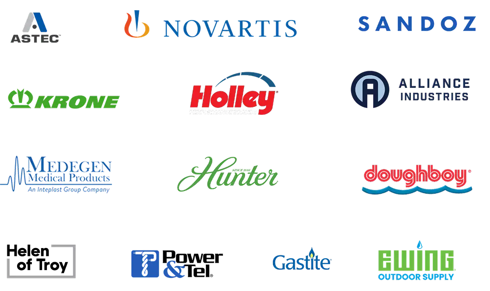 A collage of various company logos displayed on a white background, including Novartis, Holley, Krone, Hunter, Sandoz, and others. Traffic Consultants, Inc. (TCI)