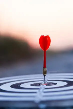 A red dart is perfectly centered in the bullseye of a black and white dartboard, with a blurred background. Traffic Consultants, Inc. (TCI)